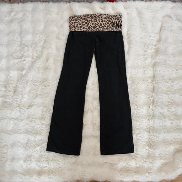 victoria's secret pink yoga fold over flare pants leopard waistband - Picture 8 of 8